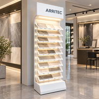 Présentoir métallique robuste sur mesure à 10 niveaux inclinés pour carreaux de céramique, avec éclairage intégré pour showroom