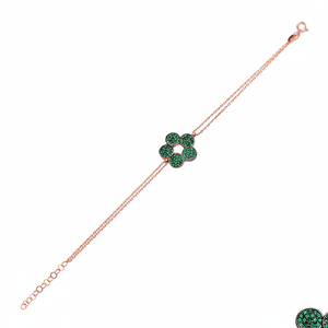 Green CZ Stone <b>Clover</b> Design Two Charm <b>Bracelet</b> Turkish Handmade Wholesale 925 Sterling Silver Women Jewelry - Product Image 2