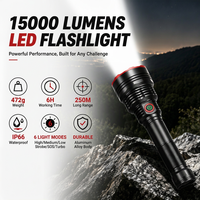 Lampe torche LED personnalisée OEM 15000 lumens, super lumineuse, robuste, grande taille, tactique, en alliage d'aluminium, étanche, rechargeable par USB, IP66