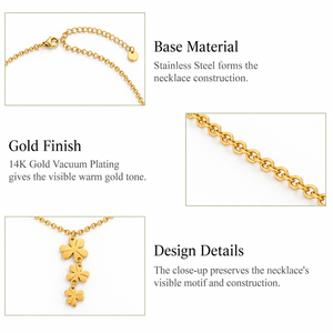 Collier Trèfle Triple en Acier Inoxydable Plaqué Or 14K sous Vide avec Pendentif Trèfle à Quatre Feuilles Gradué - Product Image 4