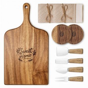 Acacia Wood <b>Cheese</b> Board <b>Set</b> With Stainless Steel <b>Knives</b> And Coasters For Serving And Gifting - Product Image 1