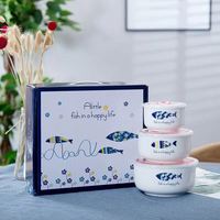 Creative Ceramic Fresh-keeping Bowl with Cover Three Piece Set of Instant Noodles Bowl Lunch Box sealed Bowl Large Fresh-keeping