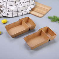 Boîte alimentaire jetable en papier kraft à 2 compartiments, barquette en papier kraft biodégradable, boîte à salade, boîte à poulet frit, boîte à lunch en papier