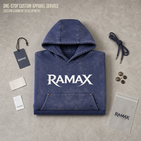 Sweat à capuche RAMAX 100% coton 460GSM, bleu marine délavé, molleton épais, motif graphique, poche kangourou, streetwear d'hiver pour homme, personnalisable OEM