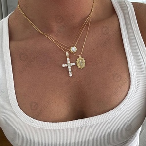 Collana con Ciondolo a Croce Vintage <span class=keywords><strong>in</strong></span> Ottone Placcato Oro 14k, Gioielli Eleganti per Donne Gemnel - Product Image 2