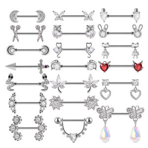 แหวนหัวนมเพทายรูปดอกไม้ทำจากสแตนเลสกรรไกรตัดเล็บให้มีลักษณะเป็นวงแหวนเพทายสำหรับเจาะอกเครื่องประดับ - Product Image 1