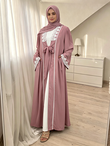 Modest Lace <b>Abaya</b> for Muslim Women Front Open Kimono <b>Abaya</b> Islamic Clothing with Lace Cuffs (1467) - Product Image 6