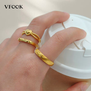 Anillo de Corazón Trenzado Romántico VFOOK, Resistente al Deslustre, Anillo de Oro Puro Sólido de 24K para el Día de San Valentín - Product Image 2