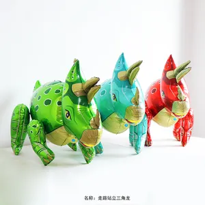 Globos de aluminio de dinosaurio para fiesta, globos de helio con dibujos animados, de pie, triceratops, gran oferta