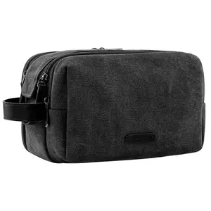 Wholesale Zipper Makeup Bag Eco-Friendly Cotton Canvas Cosmetic Pouch For Man Women Double Sided Cosmetic Bag