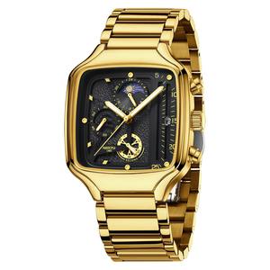 Drioshipping 2024 Hot Selling Luxury Men's Square Quartz <b>Wristwatches</b> <b>Waterproof</b> Luminous Stainless Steel Strap Crystal Dial - Product Image 1