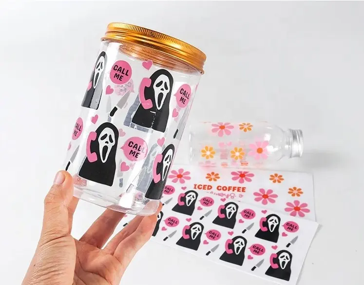 UV DTF Adesivos desenhos animados legal copos adesivo personalizado para vidro latas vaso