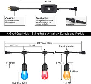 Guirnalda RGB S14 para exteriores, Blanco cálido, resistente al agua, árbol de Navidad, luz decorativa de hadas, globo Mini LED, lámpara de cadena de bolas - Product Image 5