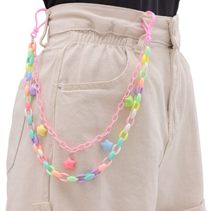 โซ่คาดเอวอะคริลิคสีสันสดใส โซ่คล้องกางเกงสองชั้นสีลูกกวาด สำหรับผู้หญิง สวมใส่ได้ทุกวัน เครื่องประดับแฟชั่น - Product Image 1