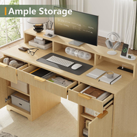 Bureau exécutif design Wave, bureau à cannelures avec prises de courant, long support de moniteur, table d'ordinateur moderne