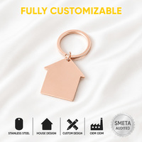 Porte-clés personnalisé en acier inoxydable avec logo, plaqué or rose, breloque maison, anneau vierge à graver, cadeau, vente en gros, fournisseur en vrac