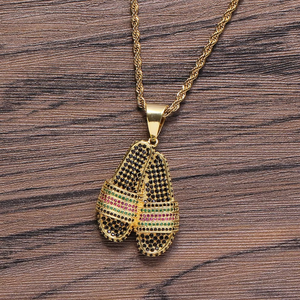 <b>Copper</b> Zircon Slides Pendant Necklace, Men's Hip Hop Streetwear Jewelry Statement Piece - Product Image 5