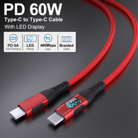 Kabel USB C Braided 60W 100W LED Charging 480Mbps Aksesoris Ponsel Layar LED 3A 5A Pengisian Cepat Kabel Data Tipe C Grosir