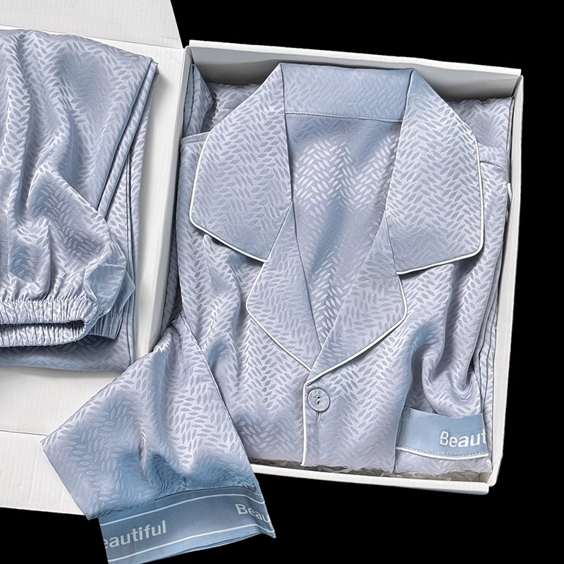 Chicchi di riso blu acqua da uomo [manica lunga + pantaloni lunghi]