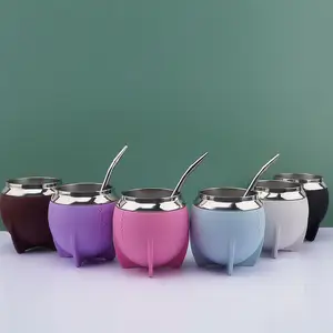 Vente chaude double paroi métal sous vide Argentine Yerba Mate cuir enveloppé Yerba Mate Gourd Mate tasse