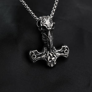 Stainless Steel Viking Thor Hammer Pendant Necklace Men's Retro <b>Cross</b> Design Jewelry Gift Fashion Accessory - Product Image 4