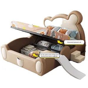 Letto per Bambini a Forma di Orso con Scivolo <span class=keywords><strong>e</strong></span> Scala, Letto Imbottito con Contenitore per Camere da Letto di Bambini <span class=keywords><strong>e</strong></span> Bambine - Product Image 5