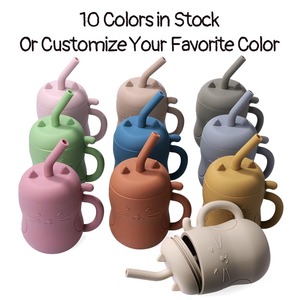 Livraison rapide : Tasse en silicone de qualité alimentaire sans BPA pour chat, avec couvercle et paille, pour l'apprentissage de la boisson et la consommation d'eau des enfants, tasse en silicone pour bébé - Product Image 3