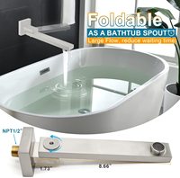 Système de pulvérisateur de douche LED en nickel brossé de 10 pouces bec de baignoire pliable LED multicolore 3 fonctions jet de pluie complet au plafond
