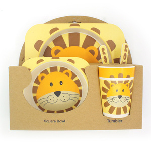 Ensemble d'assiettes et tasses pour enfants, assiettes et tasses en bambou biologique, de qualité alimentaire, supérieure, respectueux de l'environnement, 5 pièces - Product Image 5