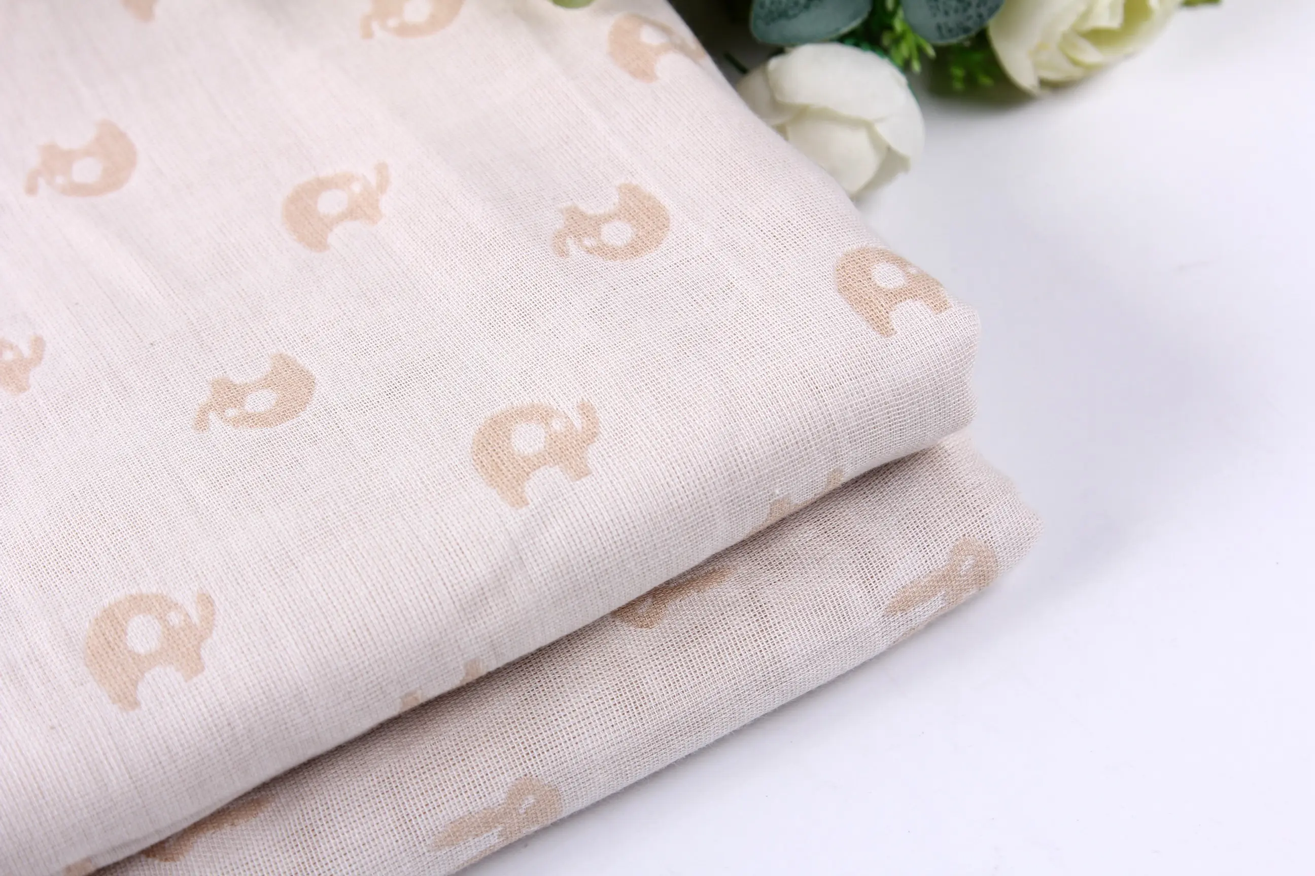 Tecido de gaze 100% algodão orgânico para pijamas, tecido muslmano trilayer de três camadas, desenho personalizado, 145gsm