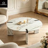 Table basse ronde en pierre frittée, table centrale de luxe en marbre pour salon