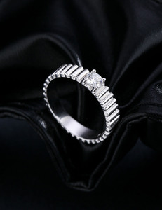 S925 <b>Silver</b> Half Eternity Baguette CZ Band with CenRound Diamond <b>Solitaire</b> <b>Ring</b> Prong Setting Classic Engagement Band for Women - Product Image 6