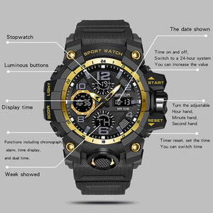 SANDA 6021 Montre de sport pour adolescents, très tendance, affichage analogique-numérique, date de la semaine, alarme lumineuse, montre multifonction - Product Image 2