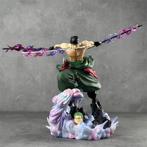Vente chaude : Statue GK <span class=keywords><strong>One</strong></span> <span class=keywords><strong>Piece</strong></span> de 34 cm, style Trois Épées, scène de combat Zoro, double tête interchangeable, figurine de collection anime, vente en gros - Product Image 2