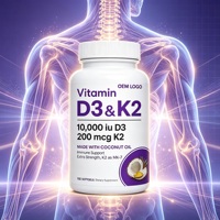 Gélules de Vitamine D3 & K2 MK7 OEM ODM à l'huile de coco, Force Maximale, Soutien Nutritionnel Immunitaire et Osseux, Complément Alimentaire