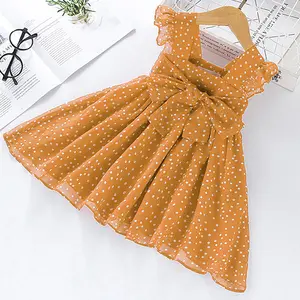 Hot Selling Summer Kids Girl Printed Polka Dot Dress Casual Little Girls Cap Sleeve Dresses For Summer