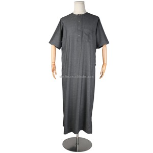 Chất Lượng Cao Hiện Đại Ngắn Tay Áo Kết Hợp 6 Màu Sắc Với Nút Kim Loại Abaya Thobe Hồi Giáo Quần Áo - Product Image 2