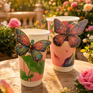 Maßgefertigter 3D-Schmetterling Doppelwandiger Biologisch Abbaubarer Pappbecher Kundenspezifisches IML In-Mold-Etikett Bedruckter Hohlkaffeebecher für Getränkeverpackungen - Product Image 4