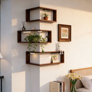Estantes de Pared Modernos, Estante Flotante de Madera para Esquina, Estante Decorativo de Almacenamiento para Sala de Estar, Dormitorio, Entrada - Product Image 1