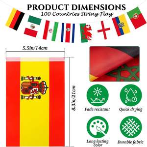 Ensemble de 100 drapeaux de pays en guirlande - Drapeaux du <span class=keywords><strong>monde</strong></span> entier colorés, durables, mini drapeaux en polyester - Product Image 3