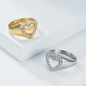 Heart Shaped Diamond <b>Ring</b> Pave Setting <b>Titanium</b> Steel Plated 18K Gold Unisex Fashion Jewelry Gift - Product Image 1