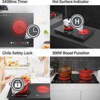 Table de cuisson électrique ANHANE 24 pouces, 2 brûleurs, encastrable/sur table, 110V 2400W, panneau en verre céramique, commande tactile LED, protection contre la surchauffe