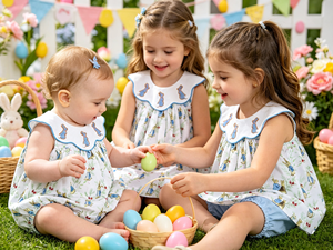 Hand Embroidery and Knot Dress Easter Bunny Print Scalloped Collar Sleeveless Toddler Girls Party Dress Custom Size - Product Image 5