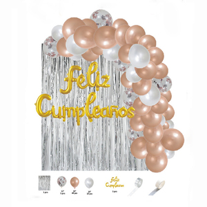 Fournitures de fête OEM, kit de ballons en latex chromé perlé espagnol « Feliz Cumpleanos », rideau métallique brillant pour la décoration de fête d'anniversaire - Product Image 6