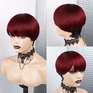 Vente en gros Perruques cheveux humains brésiliens sans colle pour femmes noires Perruques courtes et droites <span class=keywords><strong>coupe</strong></span> Pixie Perruques bon marché fabriquées à la machine <span class=keywords><strong>avec</strong></span> franges - Product Image 4