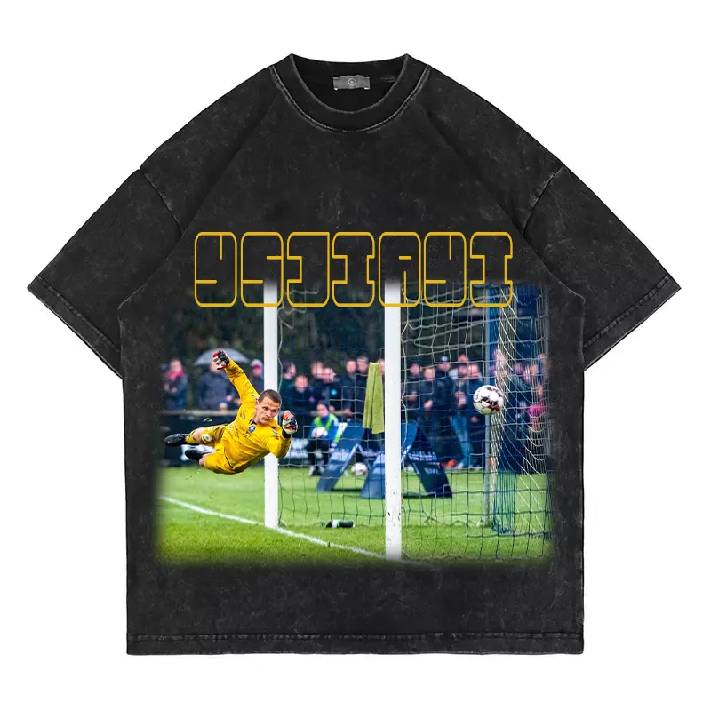 Manufactured Clothing Men Oversized Printed Tshirt Football Hip Hop T Shirt Streetwear Grey Acid Wash Men's T-shirts
