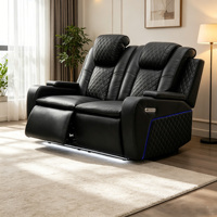 Conjunto de Sofá Reclinable Eléctrico de 3+2+1 Plazas con Luces LED, Portavasos, Mesa Abatible, Tapizado en Tela Moderna y Estructura de Madera para Cine en Casa