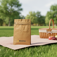 Sachet en papier kraft de qualité alimentaire à fond plat avec pochette zippée pour emballage de grains de café 340g, sachet de café torréfié à la main