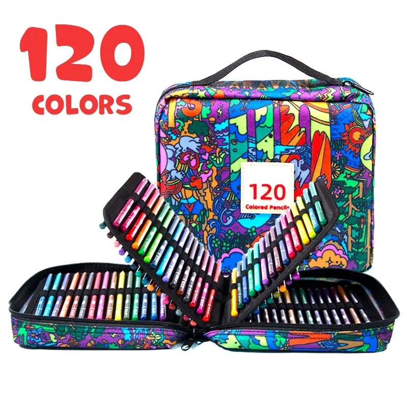 Crayons de couleur 120 couleurs avec sac de rangement gomme et taille-crayon pour enfants