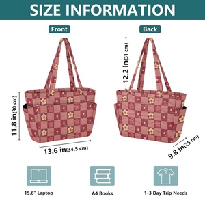 Bolsa de Hombro de Poliéster Acolchado con Estampado a Cuadros Rojos de 25L, Diseño Floral, Logotipo Personalizado, Bolsos de Mano para Mujer con Bolsillos Laterales - Product Image 3